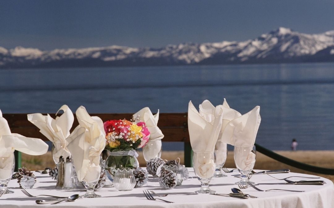 Beach Wedding Venue in Lake Tahoe, Couple Getting Married at Lakefront Venue in Tahoe