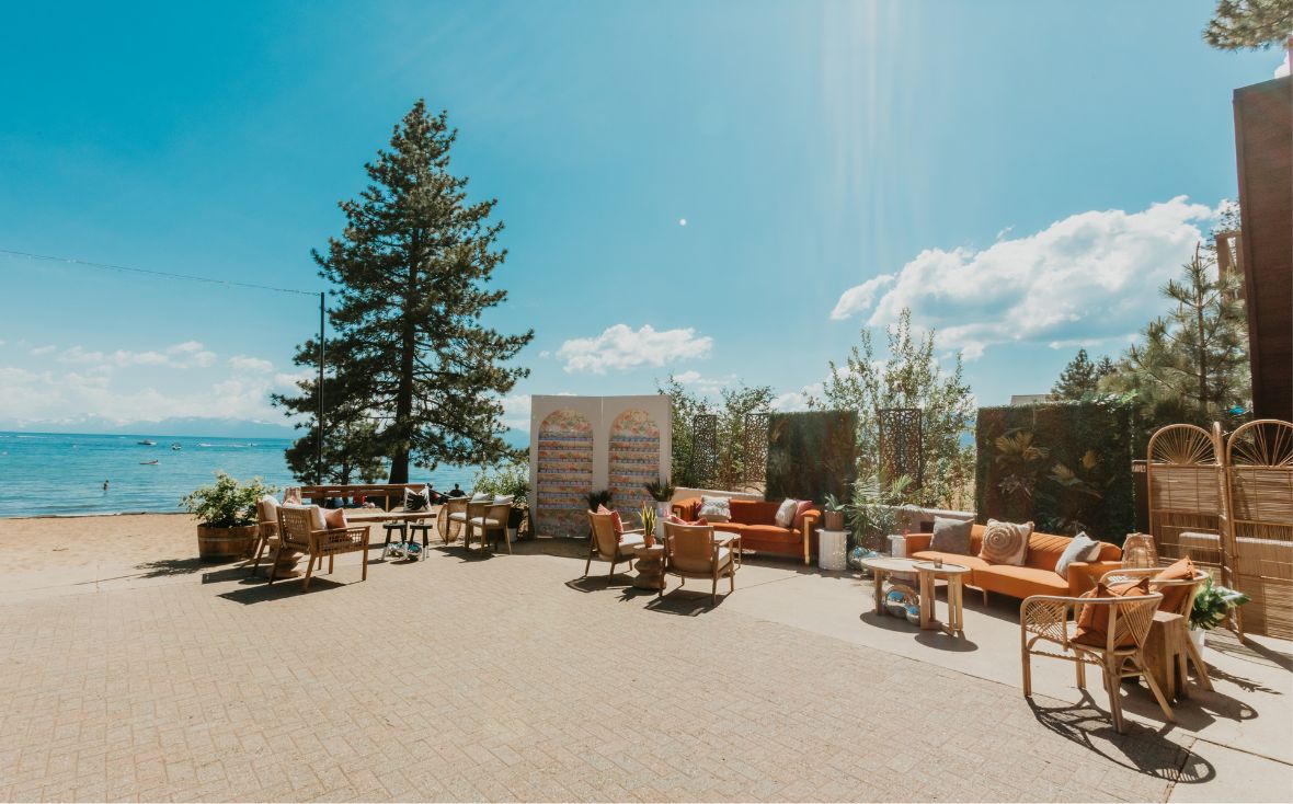 Wedding seating options at a Lake Tahoe wedding venue on the water