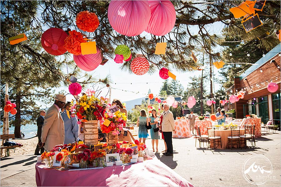 colorfully decorated wedding on a sunny dat at north tahoe event center